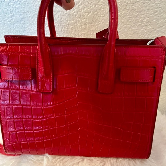 Saint Laurent Croc embossed red handbag with crossbody strap, dust bag, 🔐 - Picture 4 of 7